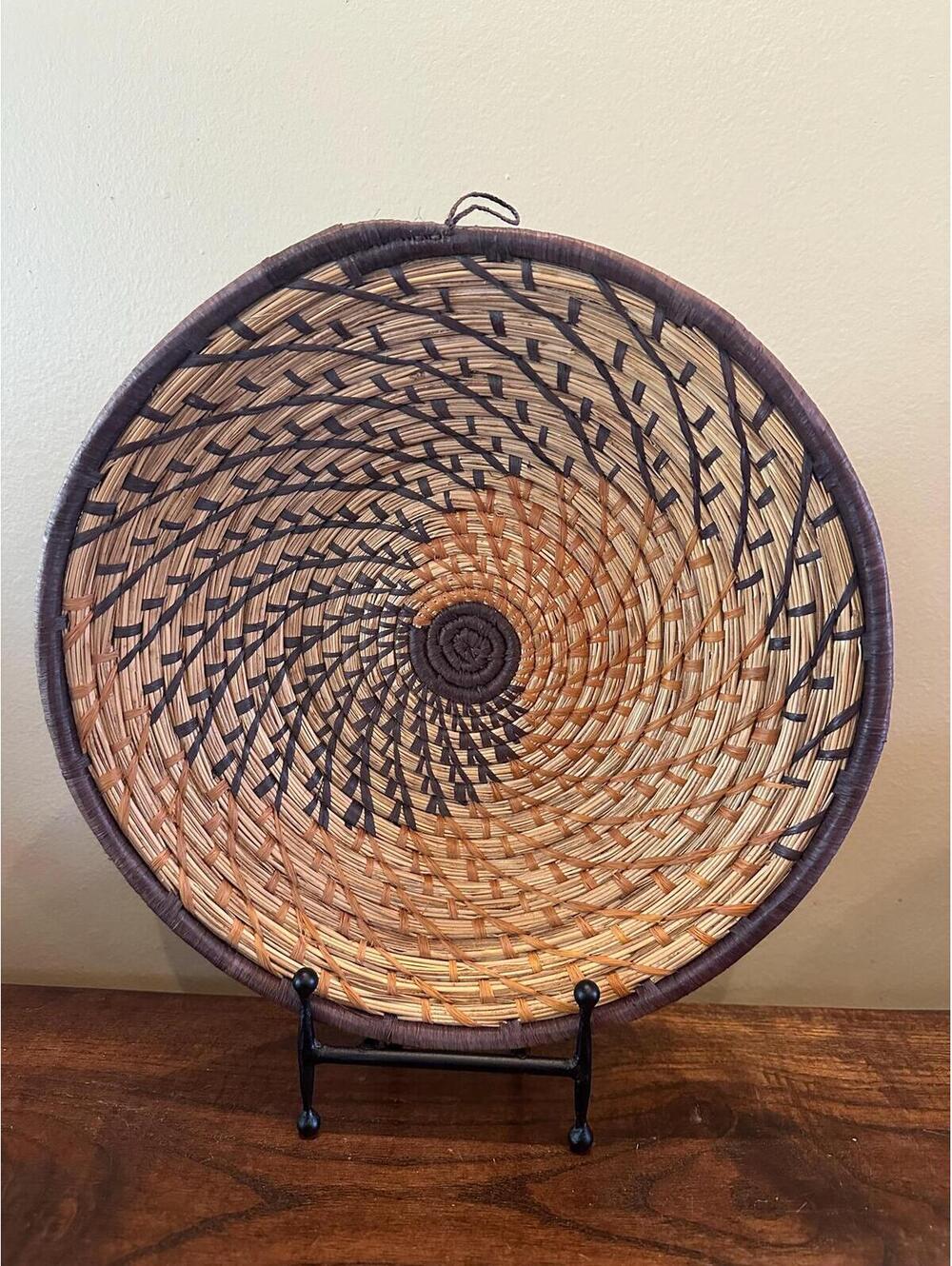 Vintage Hand-Woven Coiled Basket - Hand-Dyed 12.5" Tray